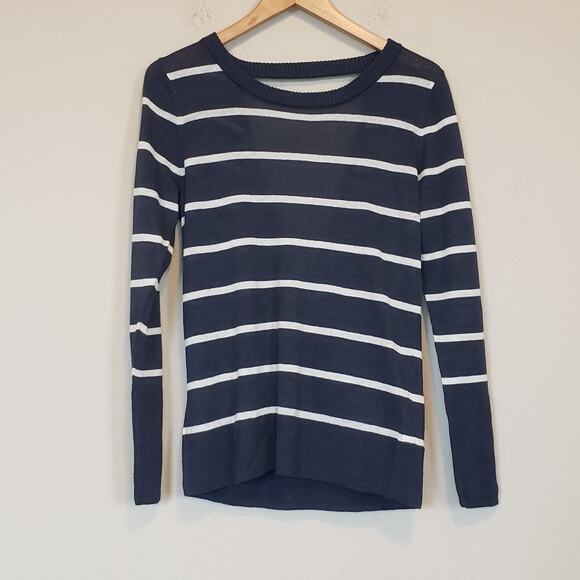 Chaser Vineyard Blue And White Striped Vent Open Back Crewneck Sweater Women's M - Picture 2 of 7